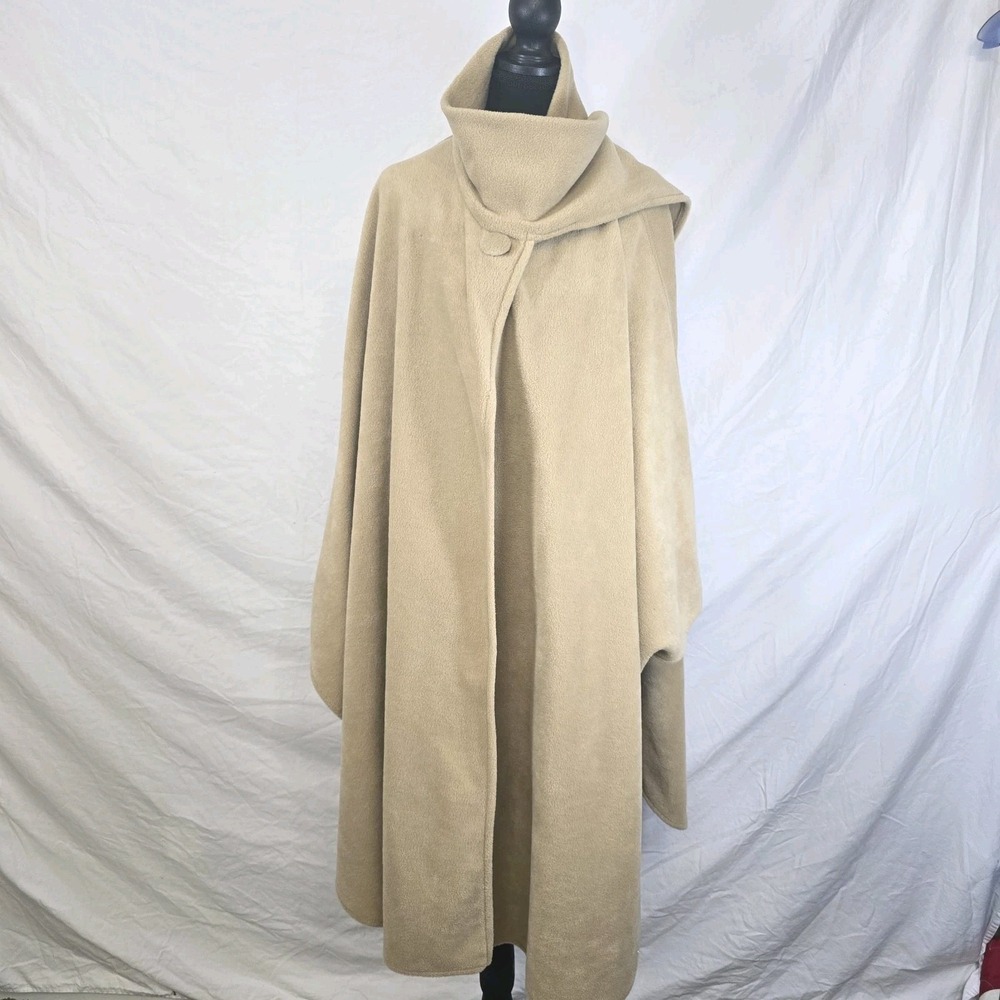 WORTHINGTON Camel Beige Warm  Fleece Cape Coat One Size Fits 43" Long 55" Wide‎